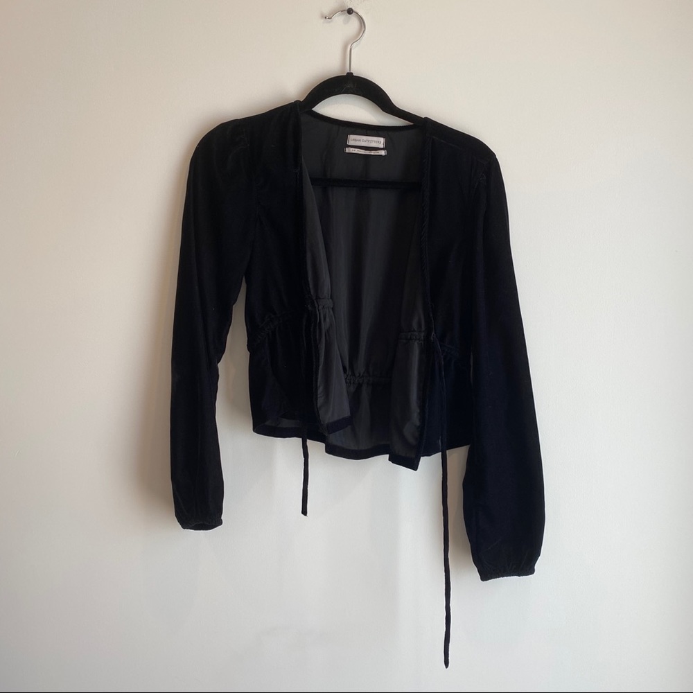 Urban outfitters black velvet tie front top